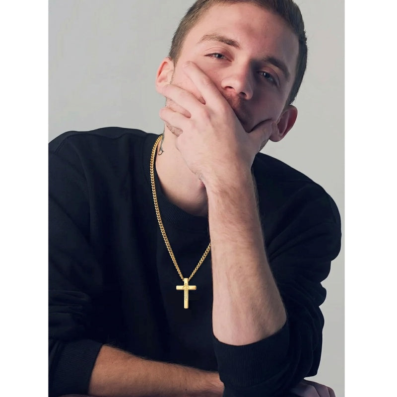 14K Gold Plated Soccer Football Basketball Baseball Cross  with Bible Verses Religious Pendant Necklace for Men