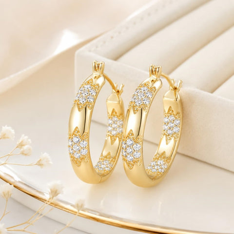 14K Gold Plated Cubic Zircon Hoop Earrings
