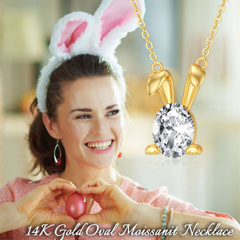 14K Yellow Gold 2CT Moissanite Rabbit Pendant Necklace