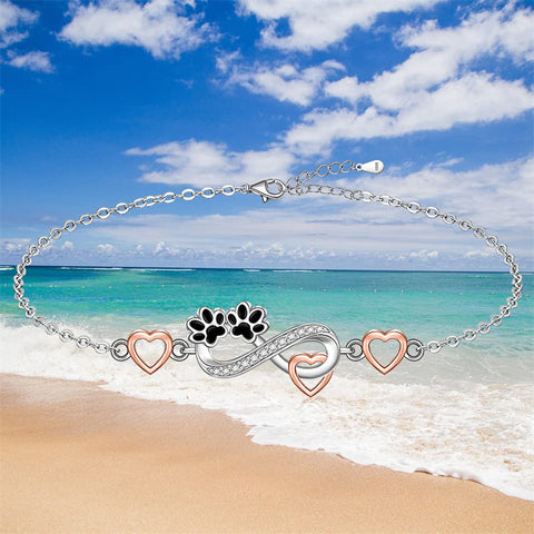 Sterling Silver Infinity Paw Print Single Layer Anklet