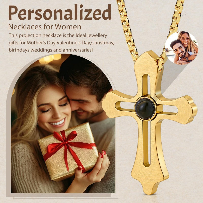 14K Gold Plated Personalized Photo Projection Necklace Christmas Birthday Valentine's Day Memorial Gift