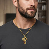 Wood 14K Gold Plated Cross Pendant Necklace