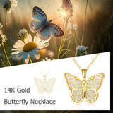 Butterfly Necklace 14K Solid Gold Opal Butterfly Necklace Pendant Fine Jewelry Gifts for Wife, Mom,Girlfriend Women