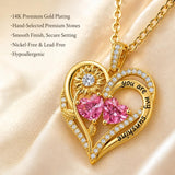 Double Birthstone Necklace 14K Gold Plated You Are My Sunshine Sunflower Necklace Heart Pendant Necklace