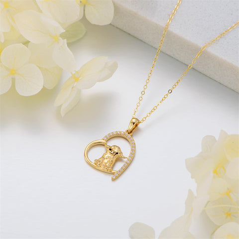 14K Gold Heart Highland Cow Pendant Necklace