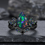 Sterling Silver 10K  14K  18K  Gold Personalized Engraved Black Opal Engagement Wedding Promise Ring for Her