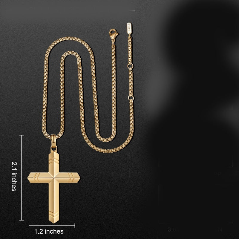 14K Gold Plated Cross Necklace for Men with Adjustable Chain Jewelry Gift for Him