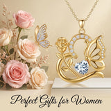 14K Gold Plated Heart Birthstone Rose Mom Butterfly Pendant Necklace for Women