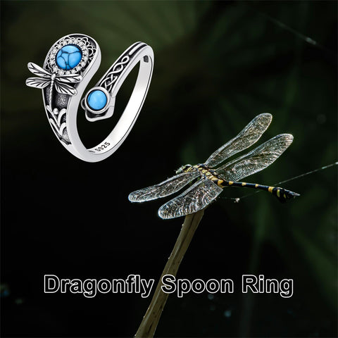 Sterling Silver Dragonfly Jesus Fish Adjustable Spoon Ring for Women