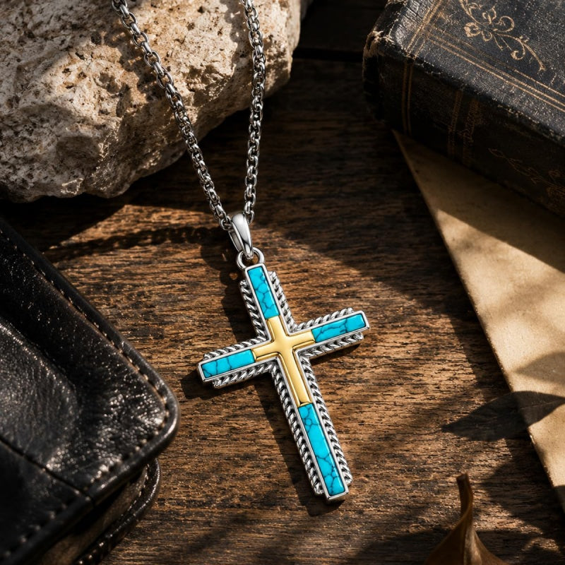14K Gold Plated Two Tone Cross Pendant Necklace Christian Jewelry Religious Gift