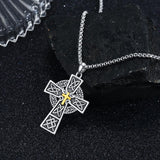 14K Gold Plated Celtic Vikin Cross Pendant Necklace Irish Jewelry Religious Protective Gift