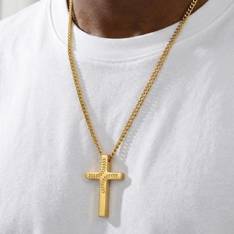 14K Gold Plated Soccer Football Basketball Baseball Cross  with Bible Verses Religious Pendant Necklace for Men