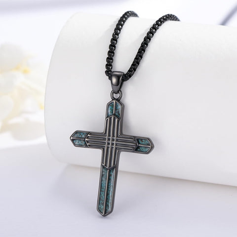14K Gold Plated Turquoise Cross Pendant Necklace