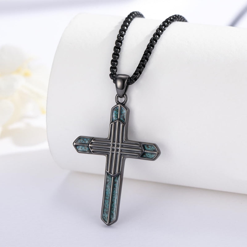 14K Gold Plated Turquoise Cross Pendant Necklace