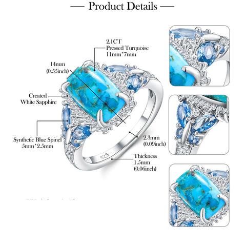 Sterling Silver Cushion Marquise Pear Round Oval Cut Turquoise Engagement Ring for Women