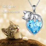 Sterling Silver Heart Birthstone Cat Pendant Necklace