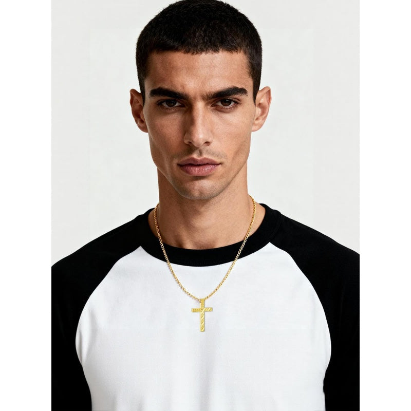 Bible Verse 14K Gold Plated American Flag Cross Necklace for Men