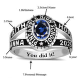 Sterling Silver Personalized Engraved& Birthstone Class Ring Graduation Ring