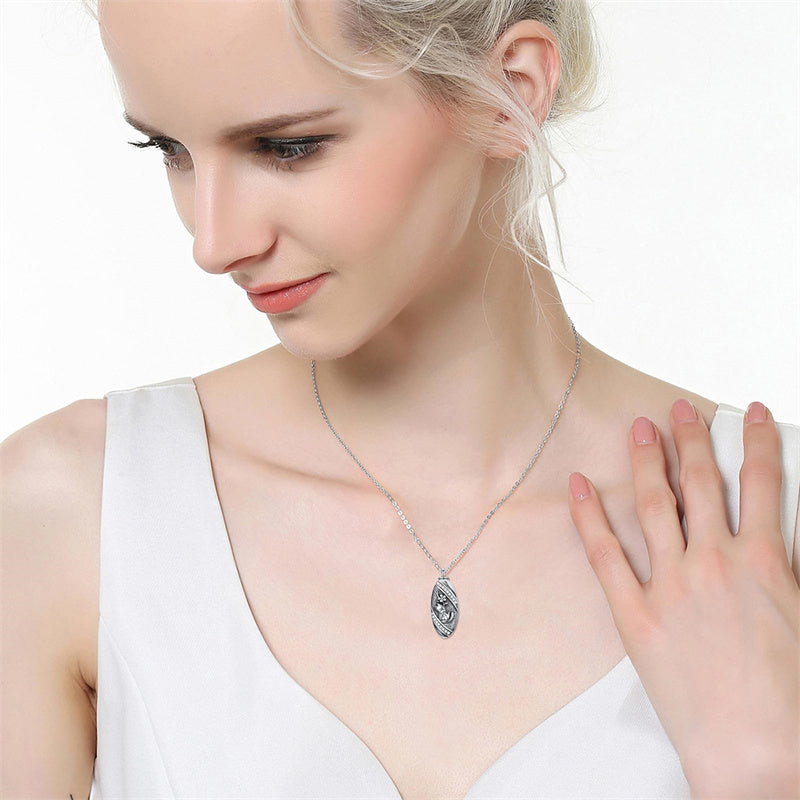 Sterling Silver Oval Paw Prints Dog FootPrints  Heart Rabbit Urn Necklace for Ashes Keepsake Jewelry for Women