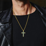 14K Gold Plated Turquoise Malachite Abalone Shell Cross Pendant Necklace for Men