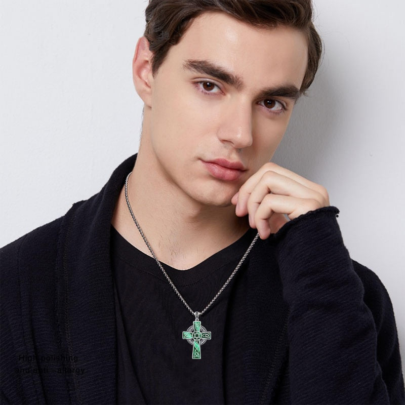14K Gold Plated Celtic Vikin Cross Pendant Necklace Irish Jewelry Religious Protective Gift