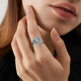 S925 Sterling Silver Turquoise Dragonfly/Highland Cow Spoon Ring Oxidized Wrap Ring  Gifts for Women Girls