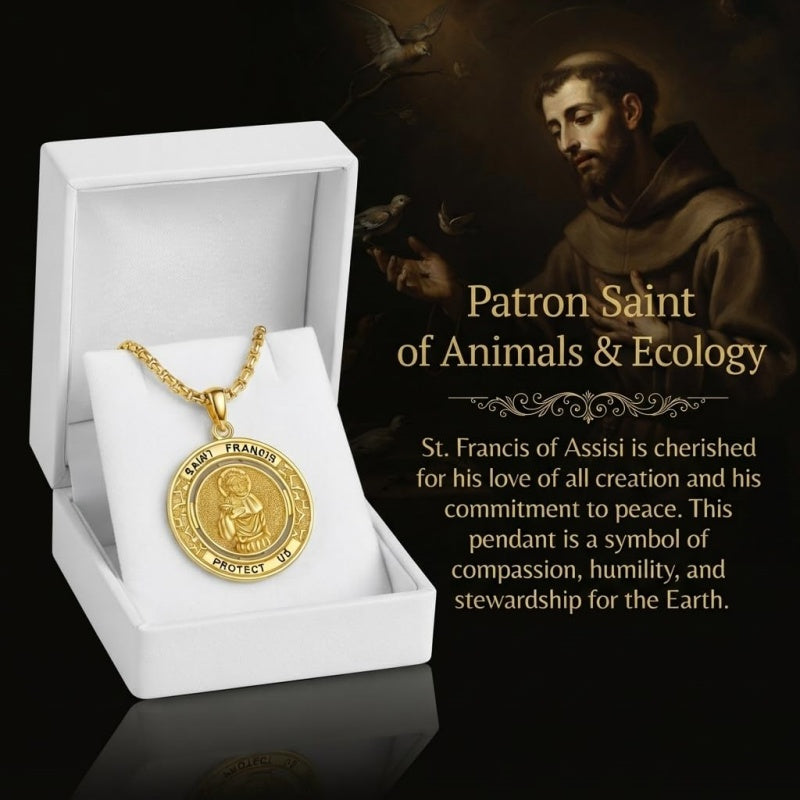 14K Gold Plated Patron Saint Necklace Saint Medal Catholic Amulet Jewelry