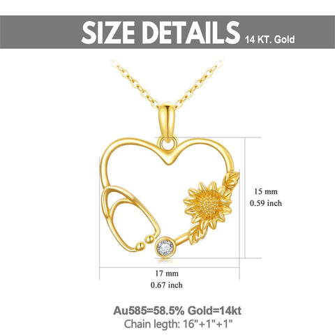 14K Gold Heart-Shaped Stethoscope Pendant Necklace