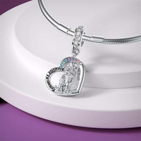 Sterling Silver Cubic Zircon Sister Couple Bead Charms with  Engraved