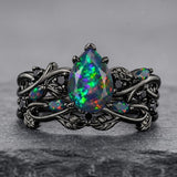 Sterling Silver 10K  14K  18K  Gold Personalized Engraved Black Opal Engagement Wedding Promise Ring for Her