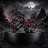 Sterling Silver 10K 14K 18K Gold Personalized Engraved  Halloween Dark Red Gemstone Couple Ring Set