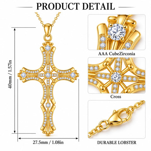 14K Gold Plated Cross Pendant Necklace for Women Religious Jewelry