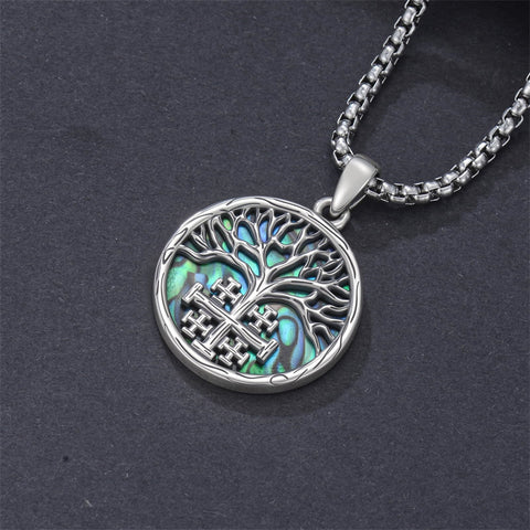Sterling Silver Jerusalem Tree of Life Cross Religious Pendant Necklace