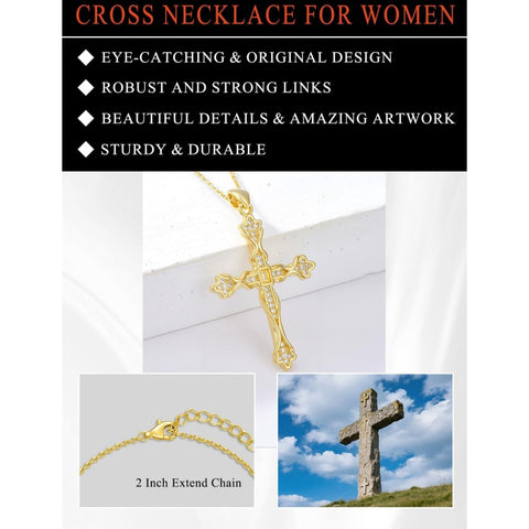 14K Gold Plated Cross Pendant Necklace for Women