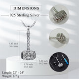 Thors Hammer Necklace 925 Sterling Silver Mjolnir Urn Necklace for Ashes Viking Norse Cremation Jewelry for Men Women