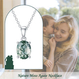 Sterling Silver Oval Pear Cut Green Moss Agate Pendant Necklace