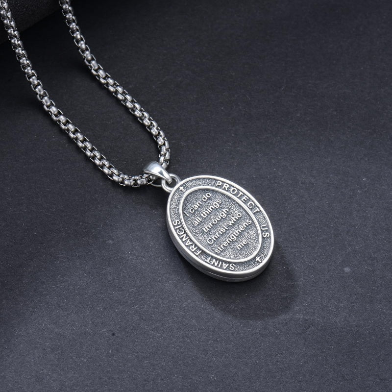Sterling Silver Personalized Photo St. Anthony Francis Sebastian Medal Protection Necklace Catholic Christian Jewelry