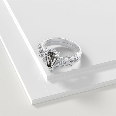 Sterling Silver Pear Oval Kite Heart Hexagon Emerald Coffin Cut Gemstone Engagement Promise Ring Set