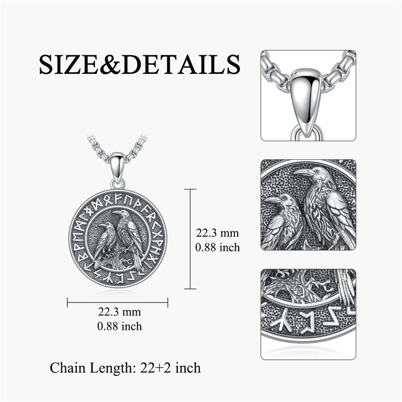Sterling Silver Viking Raven Bear Odin Wolf Pendant Necklace for Men