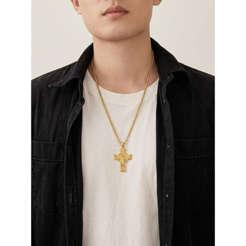 14K Gold Plated Saint Medal Christian  Pendant Necklace for Men