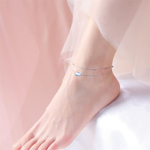 Sterling Silver Rabbit Multi-layered  Anklet