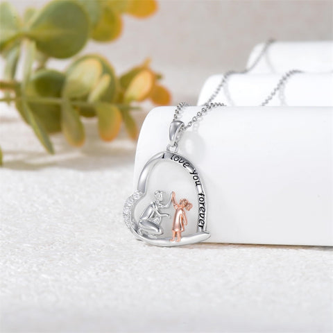 Sterling Silver Father Daughter Heart Pendant Necklace from Dad Gift for Daughter