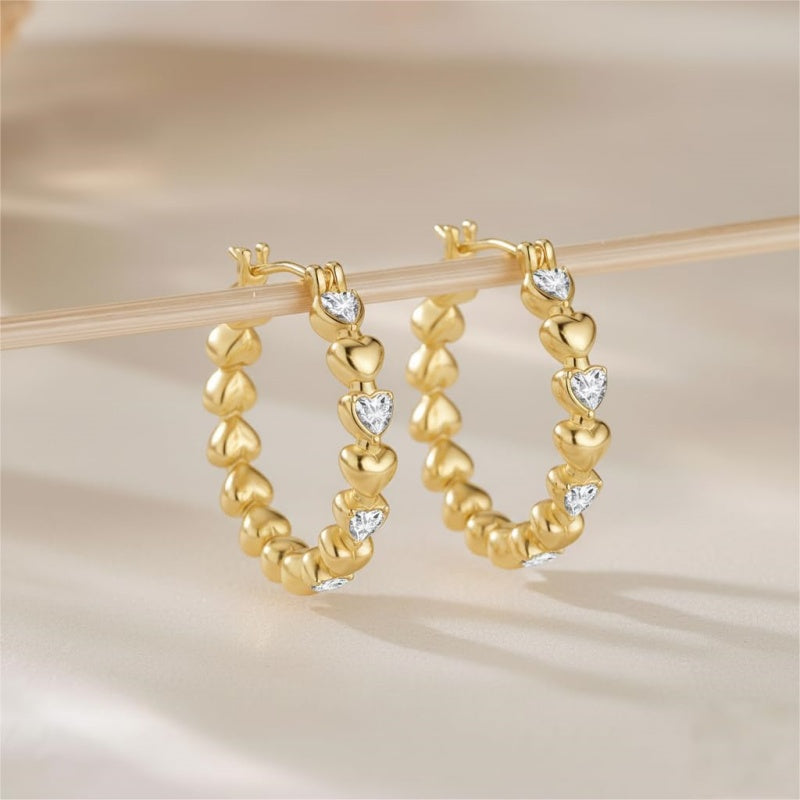 14K Gold Plated Round Heart Cubic Zirconia Elegant  Earring for Women