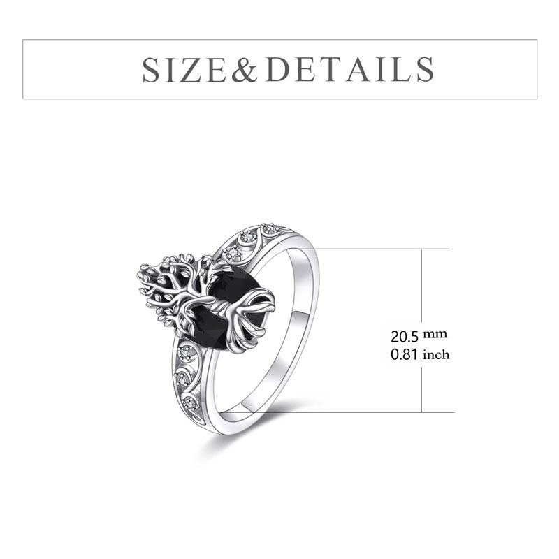Sterling Silver Vintage Flower Rose Flower Tree Tree of Life Ring for Women