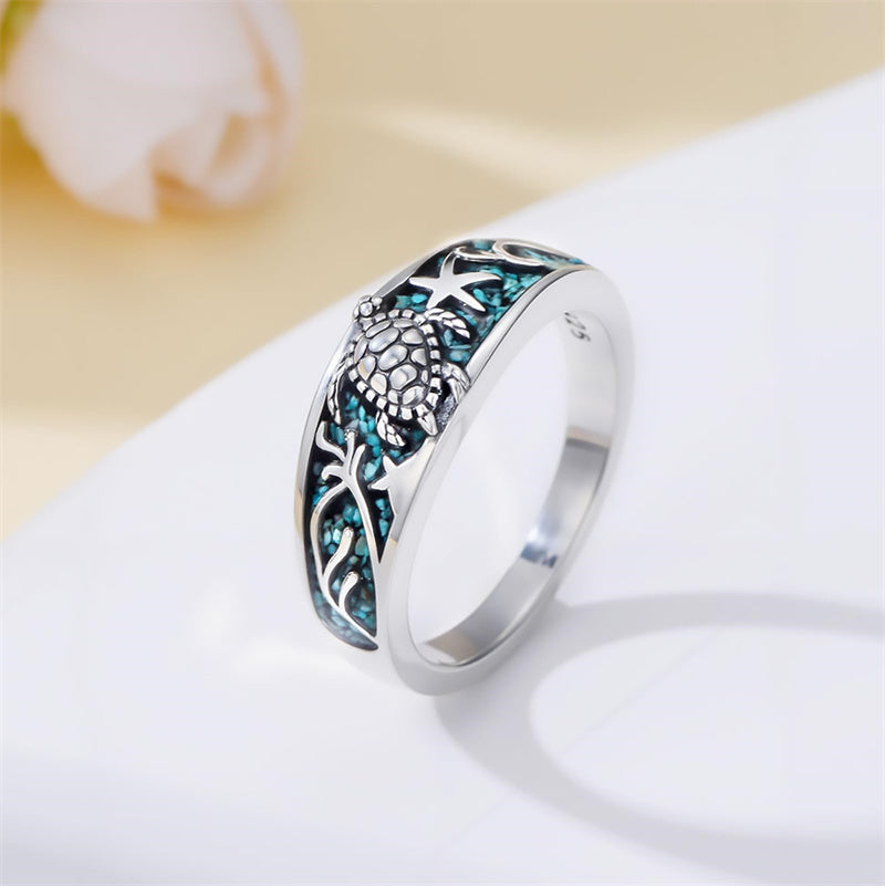Sterling Silver Turquoise  Dragonfly Hummingbird Turtle Butterfly Mountain Celtic Knot Lotus Ring  Gifts for Women