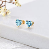 14K Gold Heart Topaz Garnet Stud Earrings