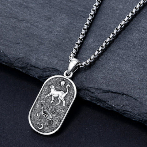 Sterling Silver Sun and Moon Skeleton Cat Dog Pendant Necklace