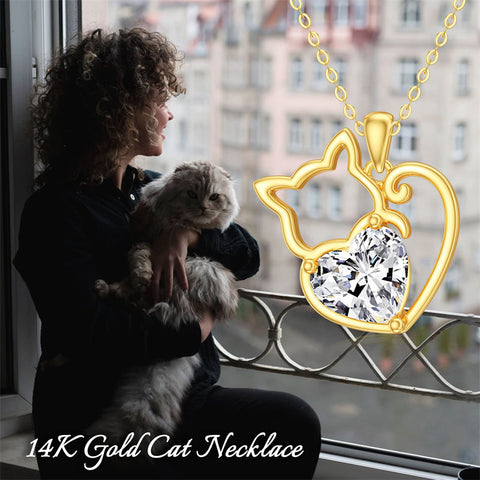 14K Yellow Gold 1.5CT Moissanite Cat Pendant Necklace