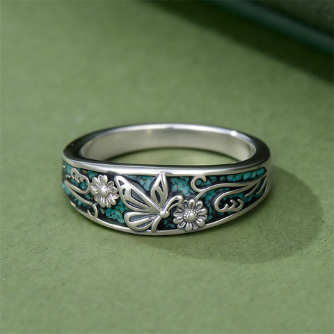 Sterling Silver Turquoise  Dragonfly Hummingbird Turtle Butterfly Mountain Celtic Knot Lotus Ring  Gifts for Women