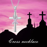 925 Sterling Silver Breast Cancer Awareness Necklace Cross Pendant Necklace Pink Ribbon Necklace Gifts for Women